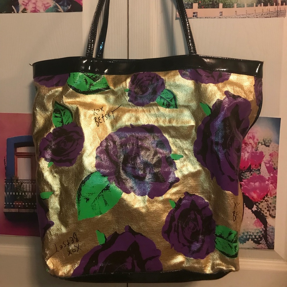 Betsey Johnson gold and floral print tote bag